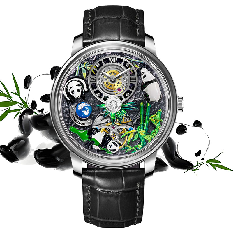 Omega Watch Constellation - Panda Bamboo Mechanical Men's Leather Strap