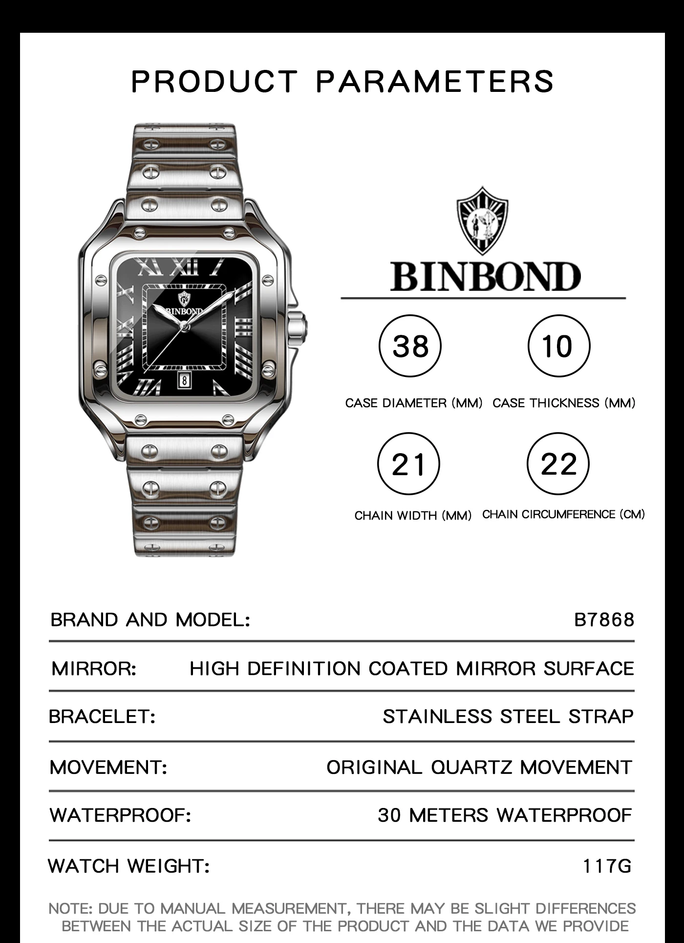 BINBOND Top New 7868 Business  - Cartier Watch Tank ulasan dan harga