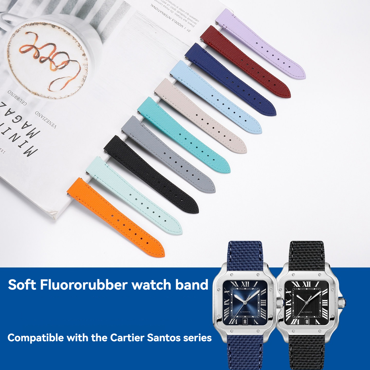 19 21mm Fluororubber Watch Ban - Cartier Watch Santos ulasan dan harga